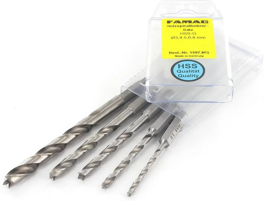 FAMAG Holzspiralbohrer-Bitsatz lang 5-teilig Ø 3, 4 ,5 ,6 Im Blister 8 mm